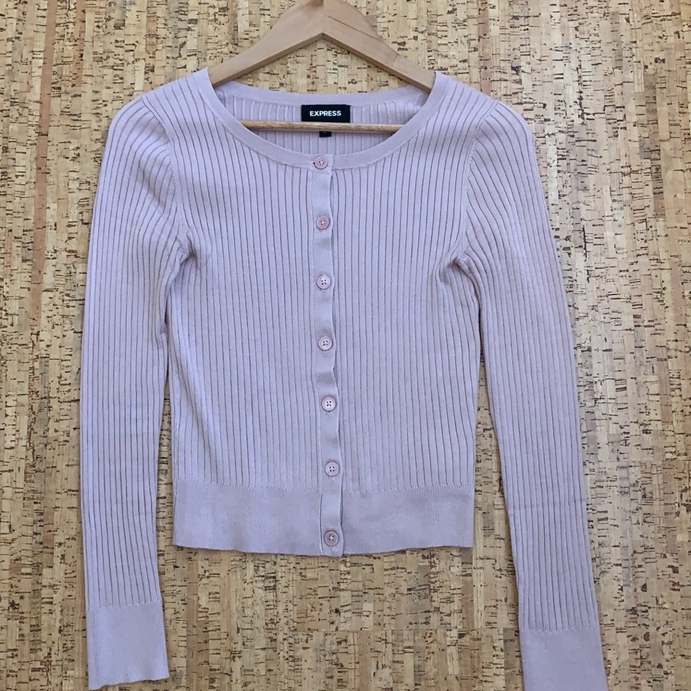 Express Button Down Ribbed Cardigan - Picture 5 of 9